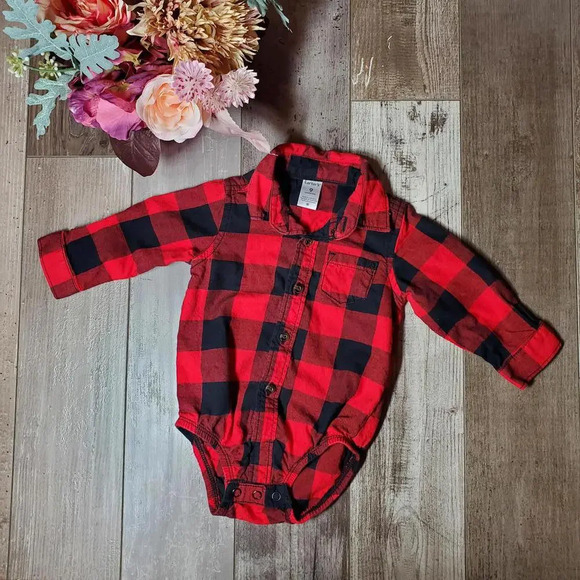 Carter's Size 9m Baby Boy Red and Black Buffalo Plaid Bodysuit NWOT - Picture 1 of 10